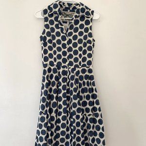 Samantha Sung Claire Dress Sleeveless White and Blue Dot Size XS